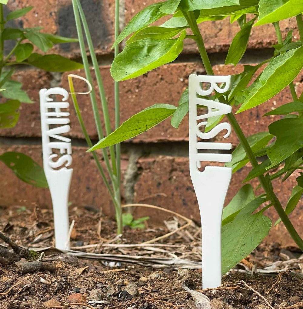 herb garden stake for pots, basil and chives