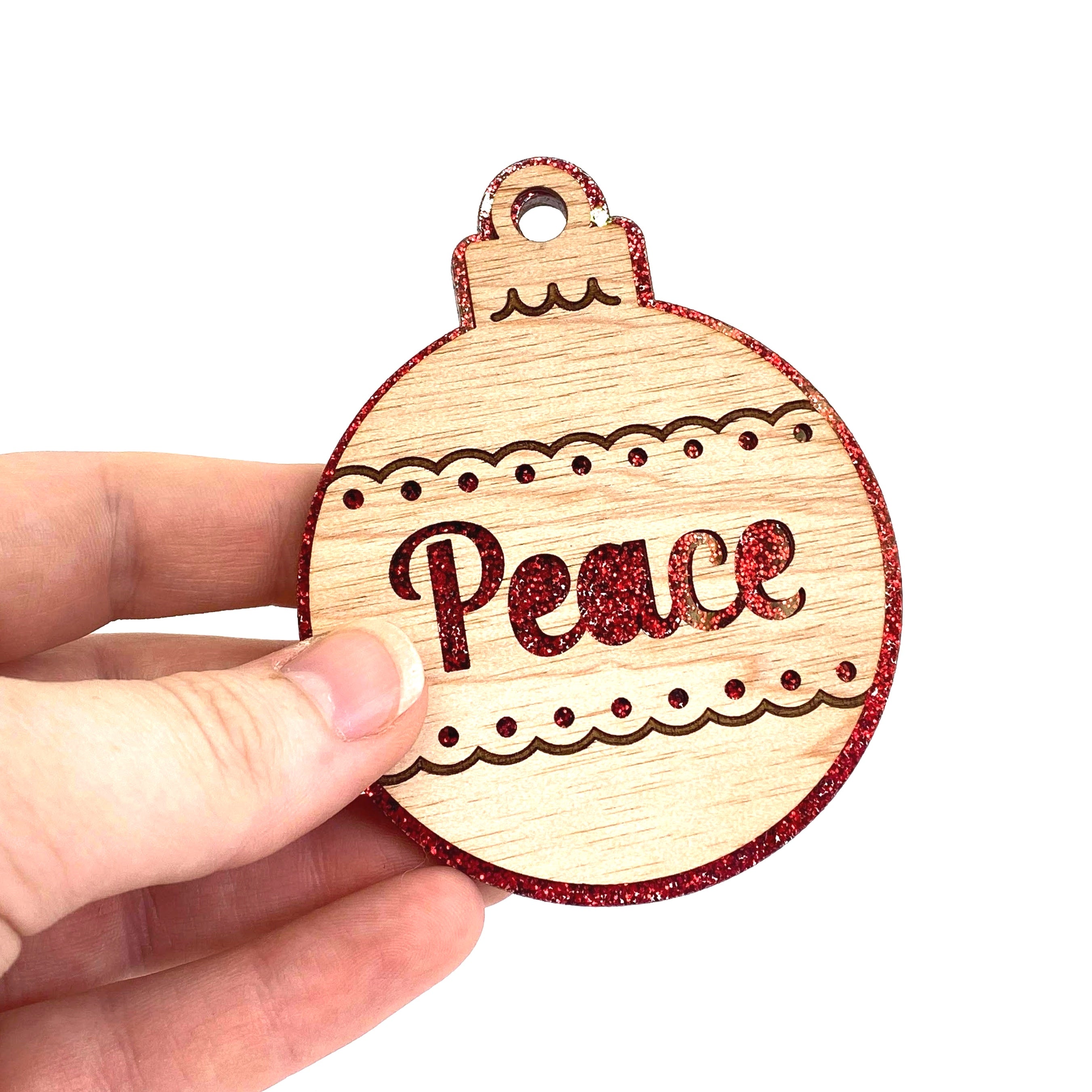 Set of 6 Glitter and Wood Christmas Ornaments