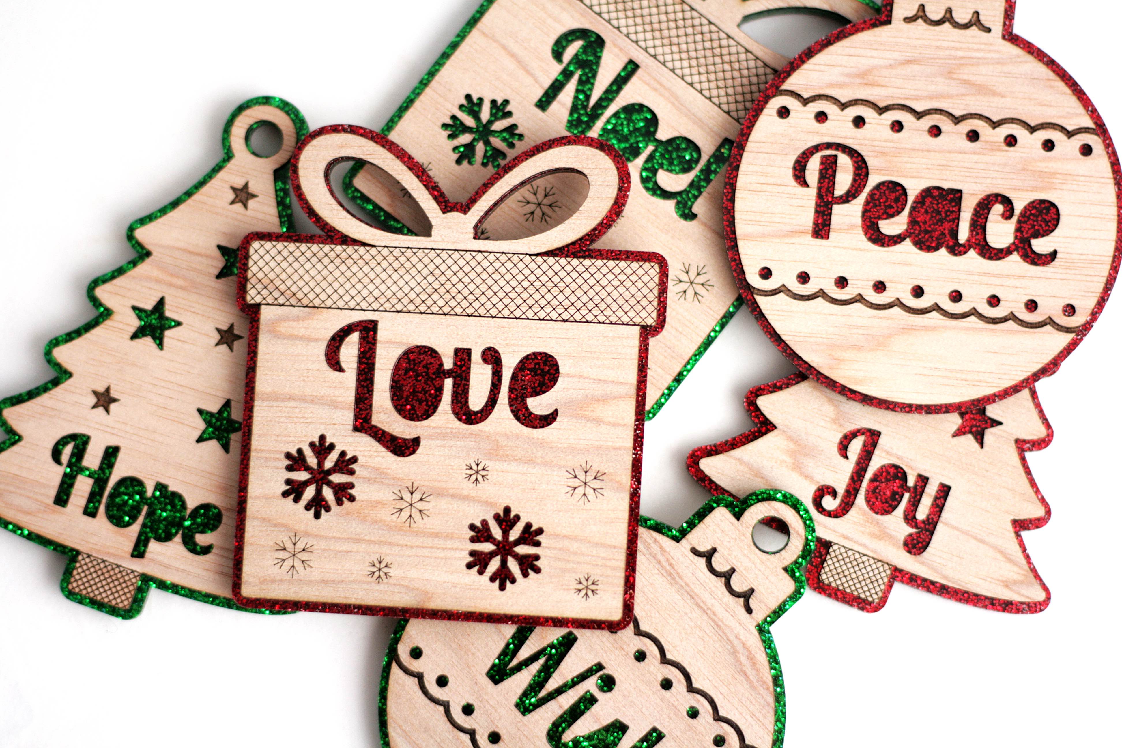 Glitter and Wood Christmas Ornaments