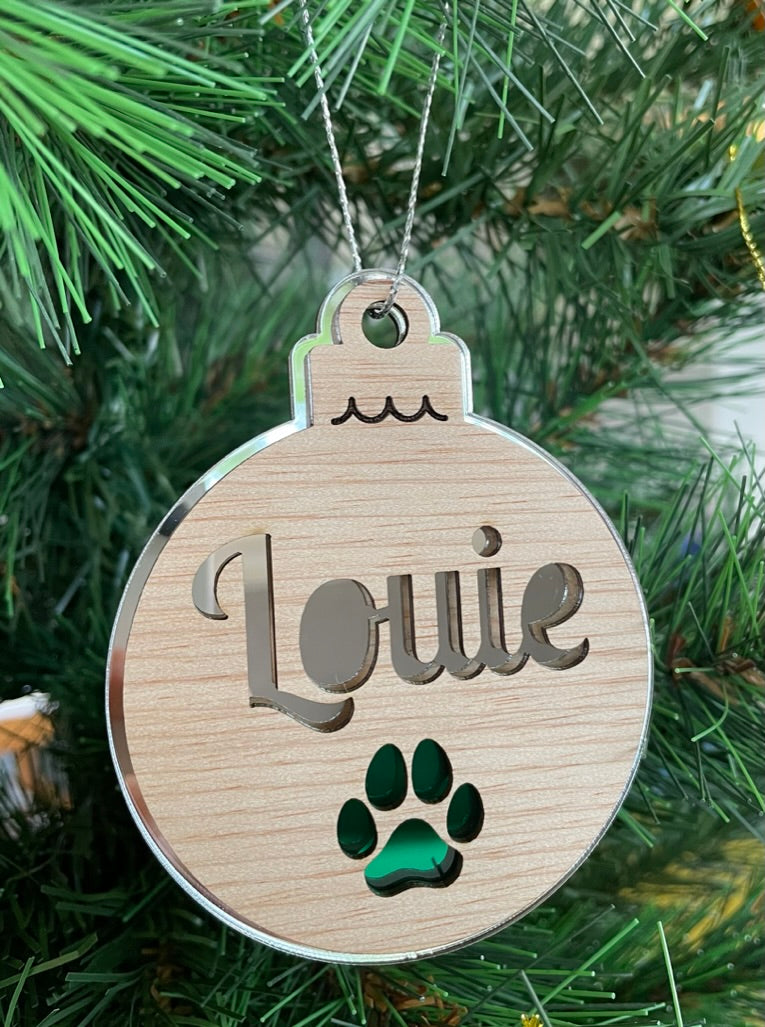 Personalised Pet Mirror and Wood Christmas Ornaments