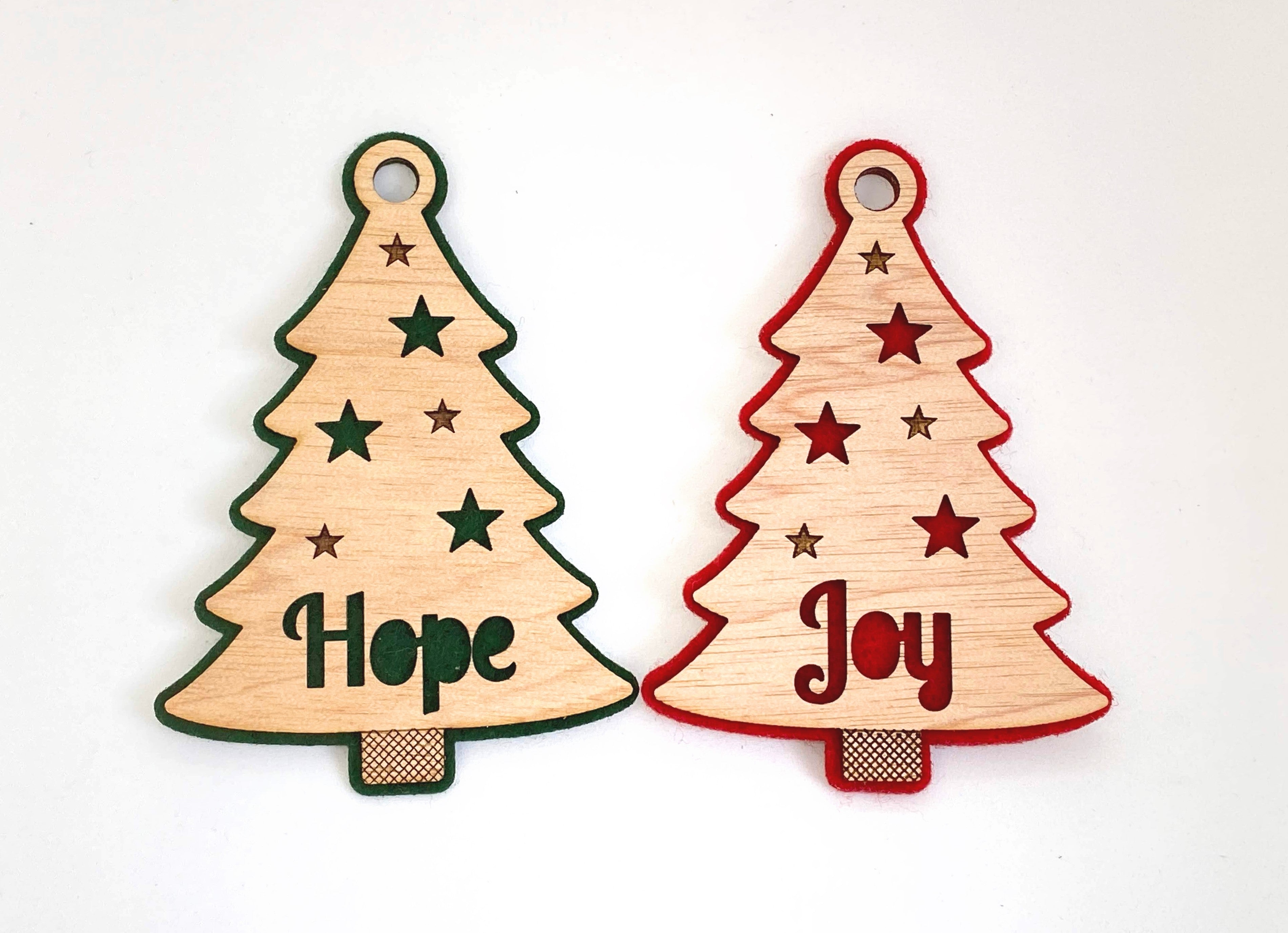 Set of 6 Felt and Wood Christmas Ornaments