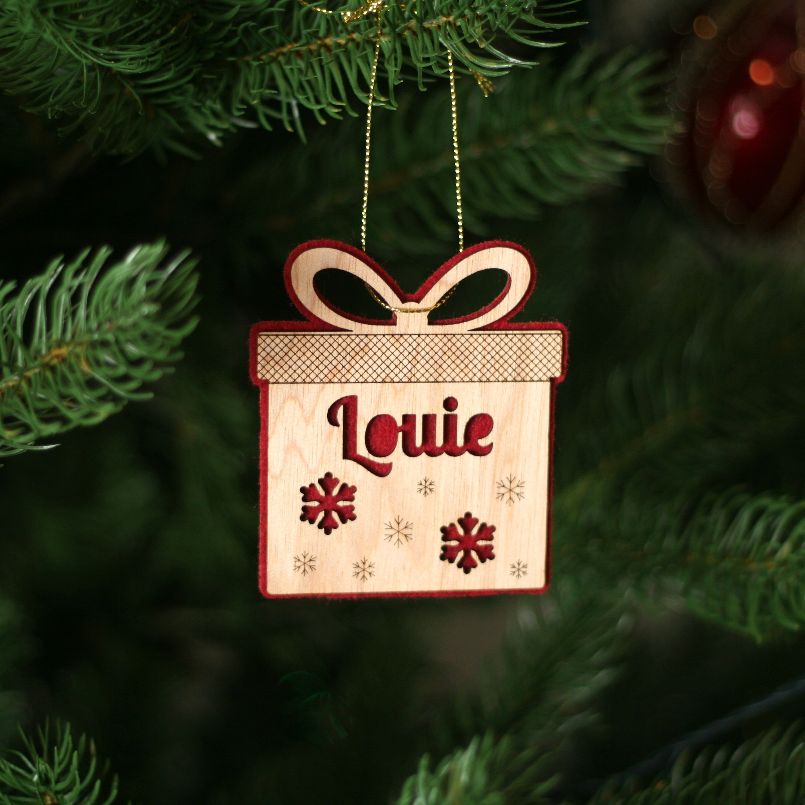 Set of 6 Personalised Felt and Wood Christmas Ornaments