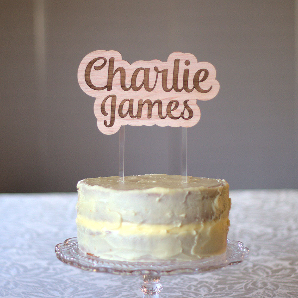 Personalised Wood Cake Topper - laser etched