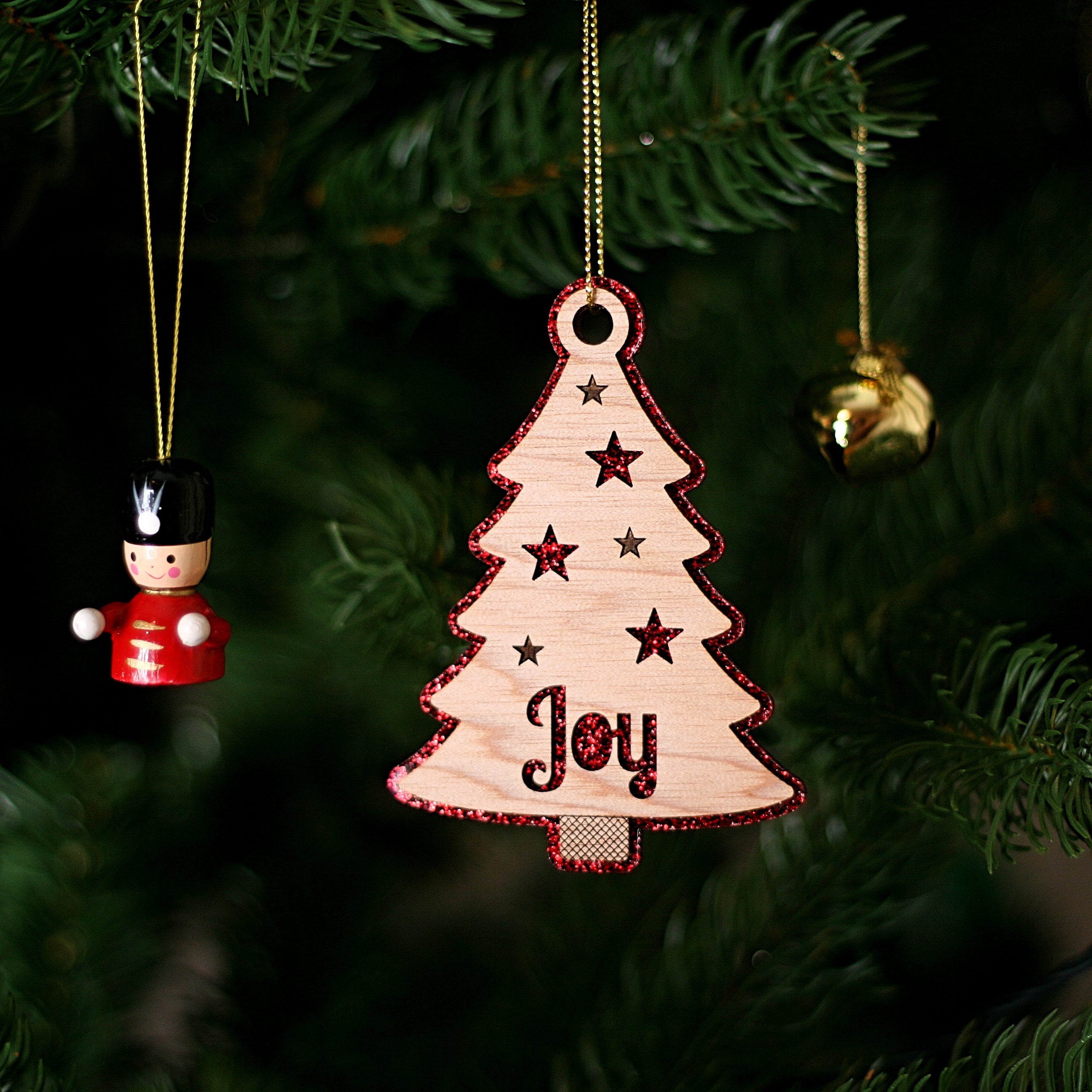 Glitter and Wood Christmas Ornaments