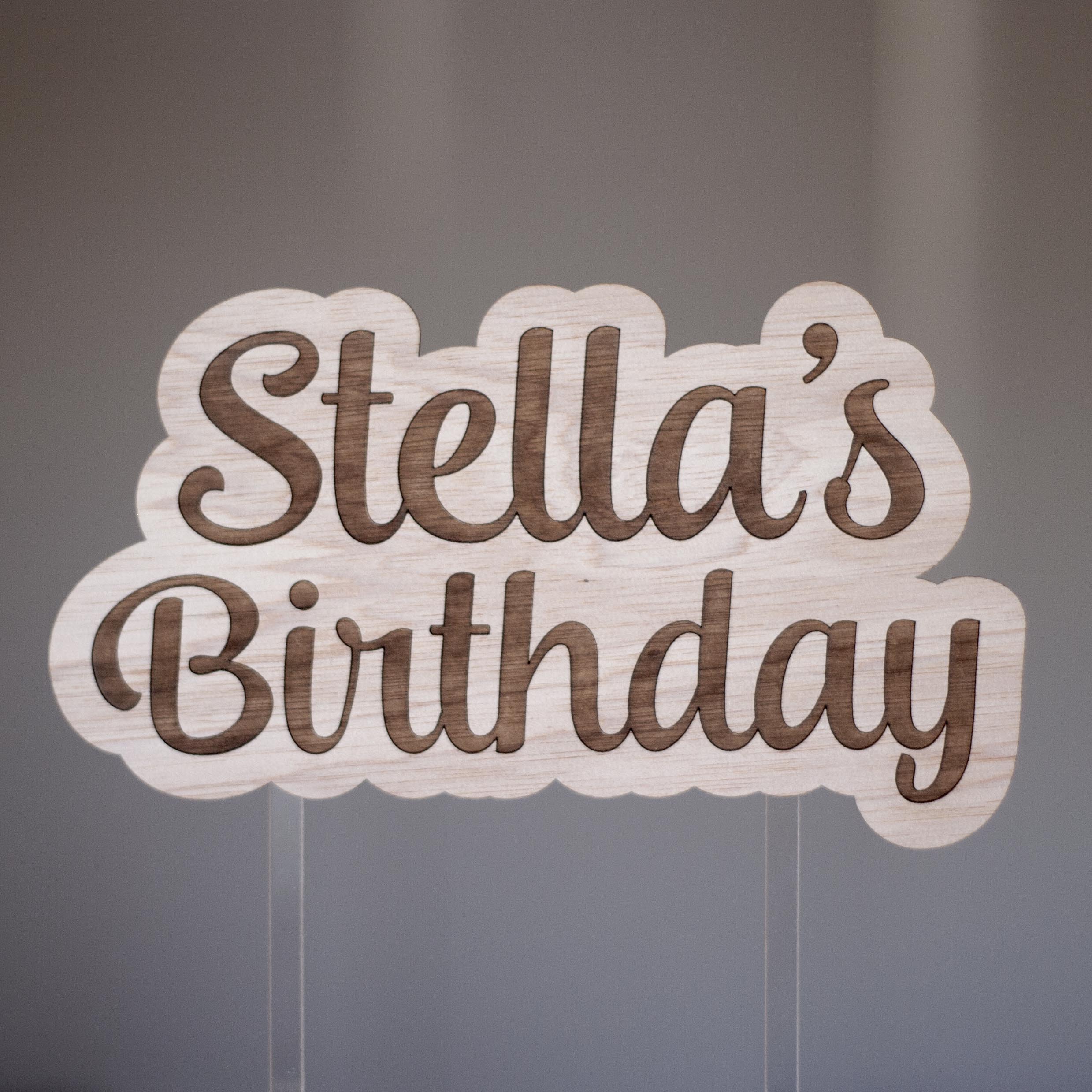 Personalised Wood Cake Topper - laser etched